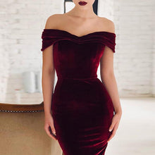 Load image into Gallery viewer, 2019 Autumn Velvet Dresses Women Regular Natural Fashion Solid Sexy Slim Sheath Off the Shoulder V-neck Women Dress Vestidos