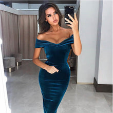 Load image into Gallery viewer, 2019 Autumn Velvet Dresses Women Regular Natural Fashion Solid Sexy Slim Sheath Off the Shoulder V-neck Women Dress Vestidos