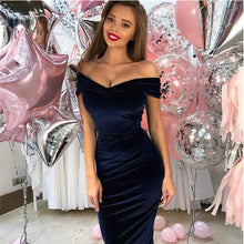 Load image into Gallery viewer, 2019 Autumn Velvet Dresses Women Regular Natural Fashion Solid Sexy Slim Sheath Off the Shoulder V-neck Women Dress Vestidos