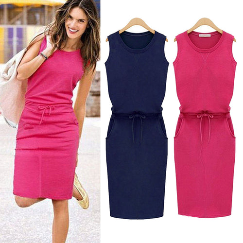 Plus Size Women's Dress 2019 New Summer Sleeveless Summer Beach Casual Solid Color Elegant Party Dress vestido navidad mujer 5.2