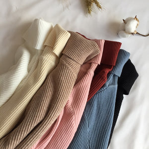 2019 Autumn Winter Thick Sweater Women Knitted Ribbed Pullover Sweater Long Sleeve Turtleneck Slim Jumper Soft Warm Pull Femme