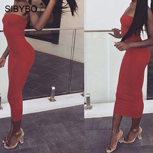 Load image into Gallery viewer, Sibybo Off Shoulder Strapless Sexy Women Dress Sleeveless Straight Long Bodycon Dress Backless Casual Autumn Party Dress Women