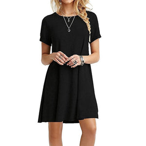 2019 new fashion women's dress casual round neck short sleeves loose large Women dress belly fit casual woman estidos