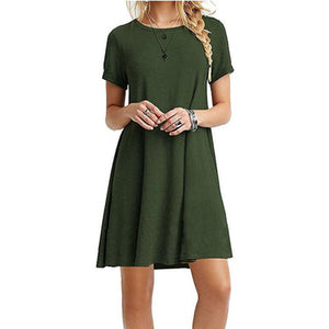 2019 new fashion women's dress casual round neck short sleeves loose large Women dress belly fit casual woman estidos