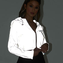 Load image into Gallery viewer, Reflective Jacket Women 2019 Flash Short Hooded Coats Night Glowing Short Jacket Zipper Women Reflective Hooded Jackets