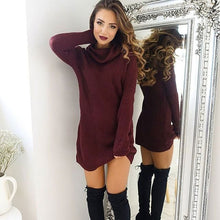 Load image into Gallery viewer, 2019 new women&#39;s hood high collar loose long sleeve oversized sweater vest top high collar dress straight mini arrival Dress