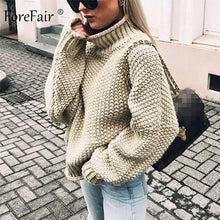 Load image into Gallery viewer, Forefair Oversize Turtleneck Knitted Sweater Winter Knitwear Plus Size Slim Solid Green Orange White Warm Casual Sweater Women