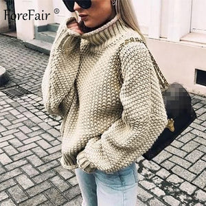 Forefair Oversize Turtleneck Knitted Sweater Winter Knitwear Plus Size Slim Solid Green Orange White Warm Casual Sweater Women