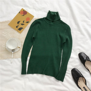 2019 Autumn Winter Thick Sweater Women Knitted Ribbed Pullover Sweater Long Sleeve Turtleneck Slim Jumper Soft Warm Pull Femme