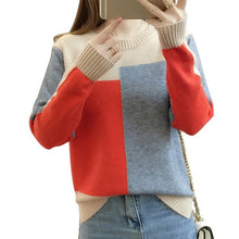 Load image into Gallery viewer, 2019 Autumn Winter Korean style Contrast Color Sweater Women Long Sleeve Jumper Sweater And Pullover Knitted Sweater pull femme