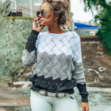 Load image into Gallery viewer, Gold Hands New Women Vintage Splice Autumn Ladies Pullover Jumper Winter Long Sleeve Crewneck Knitted Pullover Sweater Free Ship