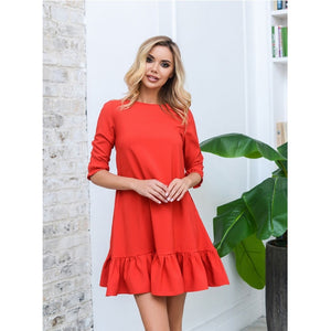 Women Casual Ruffles Loose Mini Dress Ladies Sweet Half Sleeve O Neck Solid Dress 2019 Autumn New Fashion Elegant Party Dresses