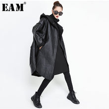 Load image into Gallery viewer, [EAM] Loose Fit Hooded Black Pu Leather Thick Oversize Jacket New Long Sleeve Women Coat Fashion Tide Autumn Winter 2019 JG637