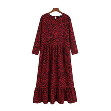 Load image into Gallery viewer, Vintage Stylish Leopard Print Ruffled Midi Dress Women 2019 Fashion O Neck Three Quarter Sleeve Elegant Dresses Vestidos Mujer