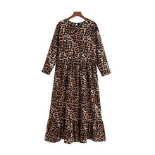 Load image into Gallery viewer, Vintage Stylish Leopard Print Ruffled Midi Dress Women 2019 Fashion O Neck Three Quarter Sleeve Elegant Dresses Vestidos Mujer