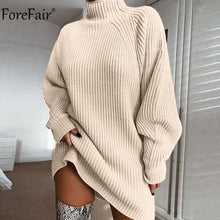 Load image into Gallery viewer, Forefair Turtleneck Long Sleeve Sweater Dress Women Autumn Winter Loose Tunic Knitted Casual Pink Gray Clothes Solid Dresses