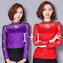 Load image into Gallery viewer, Femininas Blusas 2019 Women Blouses Spring Autumn Fashion Sexy Slim Shirt Tops Lace Long Sleeve O-Neck Leisure Black/White S-5XL