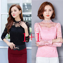 Load image into Gallery viewer, Femininas Blusas 2019 Women Blouses Spring Autumn Fashion Sexy Slim Shirt Tops Lace Long Sleeve O-Neck Leisure Black/White S-5XL