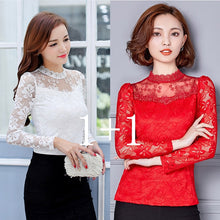 Load image into Gallery viewer, Femininas Blusas 2019 Women Blouses Spring Autumn Fashion Sexy Slim Shirt Tops Lace Long Sleeve O-Neck Leisure Black/White S-5XL