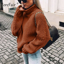 Load image into Gallery viewer, Forefair Oversize Turtleneck Knitted Sweater Winter Knitwear Plus Size Slim Solid Green Orange White Warm Casual Sweater Women