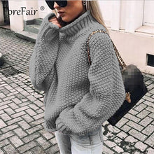 Load image into Gallery viewer, Forefair Oversize Turtleneck Knitted Sweater Winter Knitwear Plus Size Slim Solid Green Orange White Warm Casual Sweater Women