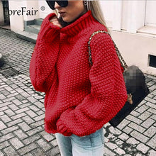 Load image into Gallery viewer, Forefair Oversize Turtleneck Knitted Sweater Winter Knitwear Plus Size Slim Solid Green Orange White Warm Casual Sweater Women