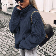 Load image into Gallery viewer, Forefair Oversize Turtleneck Knitted Sweater Winter Knitwear Plus Size Slim Solid Green Orange White Warm Casual Sweater Women