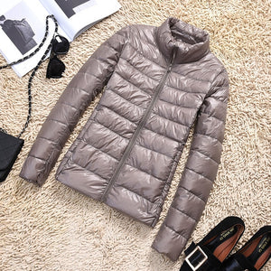 2019 Autumn Winter Coat Ultra-thin Jacket Women's Coats Stand Collar Long Sleeve Casual Short Jackets Slim Coat Plus Size S-4XL