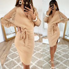 Load image into Gallery viewer, Elegant Ladies Boho Dress Sexy Long Sleeve Women&#39;s Evening Party Dresses Female 2019 Fall Fashion Belt Bow Khaki Dress Vestidos