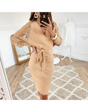 Load image into Gallery viewer, Elegant Ladies Boho Dress Sexy Long Sleeve Women&#39;s Evening Party Dresses Female 2019 Fall Fashion Belt Bow Khaki Dress Vestidos