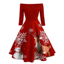 Load image into Gallery viewer, Christmas Dress Women 2019 Elegant Retro Off Shoulder Summer Dress Ruffle Dress Casual Red Flare Sleeve Dresses Dames robe femme