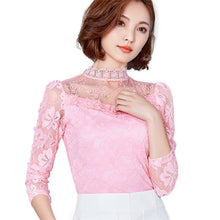 Load image into Gallery viewer, Femininas Blusas 2019 Women Blouses Spring Autumn Fashion Sexy Slim Shirt Tops Lace Long Sleeve O-Neck Leisure Black/White S-5XL