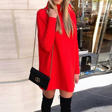 Load image into Gallery viewer, Elsvios Autumn Elegant O-Neck Pullover Dress Women Casual Solid Mini Dress Winter Long Sleeve Turtleneck Dresses Vestidos Mujer