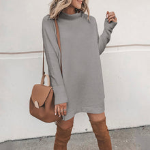 Load image into Gallery viewer, Elsvios Autumn Elegant O-Neck Pullover Dress Women Casual Solid Mini Dress Winter Long Sleeve Turtleneck Dresses Vestidos Mujer