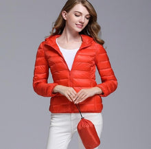 Load image into Gallery viewer, 2019 winter ultra light snow waterproof warm jacket for women sexy slim hooded stand collar women short jacket plus bis 5xl