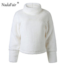 Load image into Gallery viewer, Nadafair White Plush Winter Turtleneck Sweater Women Autumn Faux Fur Loose Casual Soft Warm Fluffy Oversized Sweater Pull Femme