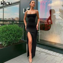 Load image into Gallery viewer, Kliou 2019 sleeveless slit sexy maxi long dress autumn winter women fashion party elegant outfits bodycon black pure clothing