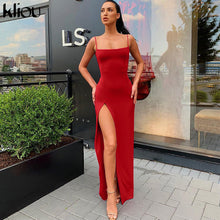 Load image into Gallery viewer, Kliou 2019 sleeveless slit sexy maxi long dress autumn winter women fashion party elegant outfits bodycon black pure clothing