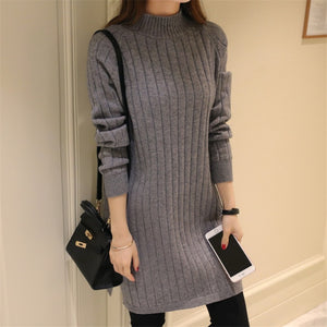 Women Sweater Dress Korean Woman Sweaters Dresses Autumn Winter Women Knitted Cashmere Sweater Dress Office Lady Cotton Sweaters