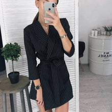 Load image into Gallery viewer, Women Vintage Sashes A-line Party Mini Dress Long Sleeve Turn Down Collar Solid Elegant Casual Dress 2019 Winter Fashion Dress