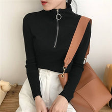 Load image into Gallery viewer, Turtleneck Women Sweater And Pullovers Fall 2018 Korean Fashion Autumn Zipper Knitted Sweater Women High Elastic Solid Tops