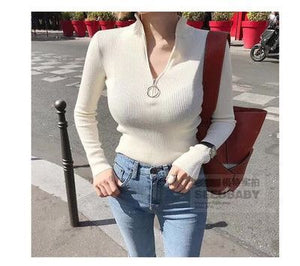 Turtleneck Women Sweater And Pullovers Fall 2018 Korean Fashion Autumn Zipper Knitted Sweater Women High Elastic Solid Tops