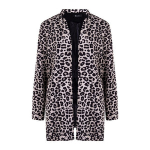 2019 Spring Autumn Fashion Women's Leopard Jacket Sweater Top Warm Casual Suit Long Coat