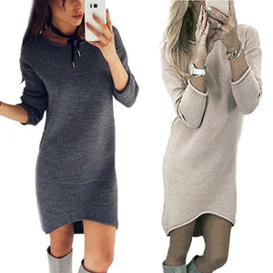 2019 Autumn Winter Dress Women O Neck Long Sleeve Solid Color Ladies Loose Casual Women Dress Lady Bodycon Robe Dresses Autumn