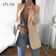 Load image into Gallery viewer, OEAK Spring Autumn Slim Fit Women Pockets Office Work Thin Coat Elegant Business Lady chaquetas mujer invierno 2019