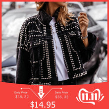 Load image into Gallery viewer, Winter Autumn Women Harajuku Rivet Jacket Coat Short Jeans Jacket Student Basic Coats Outfit Long Sleeve Single Breasted Jacket