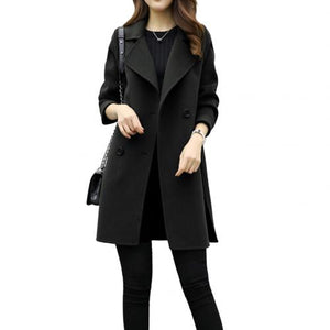 Women Wool Blend Warm Long Coat Plus Size Female Slim Fits Lapel Woolen Overcoat Autumn Winter Cashmere Outerwear manteau femme