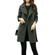 Load image into Gallery viewer, Women Wool Blend Warm Long Coat Plus Size Female Slim Fits Lapel Woolen Overcoat Autumn Winter Cashmere Outerwear manteau femme