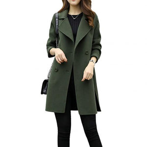 Women Wool Blend Warm Long Coat Plus Size Female Slim Fits Lapel Woolen Overcoat Autumn Winter Cashmere Outerwear manteau femme