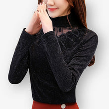 Load image into Gallery viewer, 2019 New Autumn Winter Women Bottom Lace Mesh Diamonds Blouse Shirt Female Slender Warm Long Sleeves Tops Blouse Plus Size 5XL